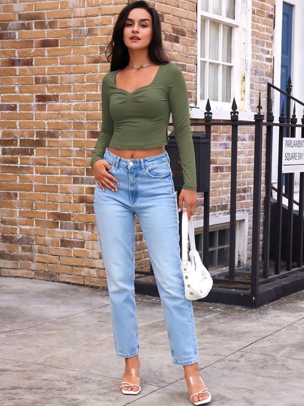 Trendy Queen Womens Long Sleeve Crop Tops Cute Sexy Going Out Y2k Shirts Fall Fashion Outfits for Women 2023 Basics Clothing - Image 2