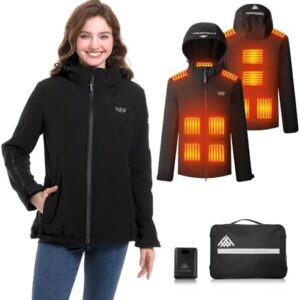 PIFMYSEDOL Women's Heated Jacket with Battery Pack, Outdoor Sports Heated Jackets for Women in Black, Gift for Christmas