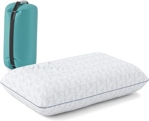 Vaverto Small Memory Foam Pillow for Travel and Camping - Compressible Medium Firm, Contoured Support, Breathable Cover, Machine Washable, Ideal Backpacking, Airplane and Car