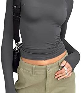 Trendy Queen Womens Long Sleeve Shirts Fall Fashion 2023 Crop Tops Basic Layering Workout Slim Fitted Y2K Tops