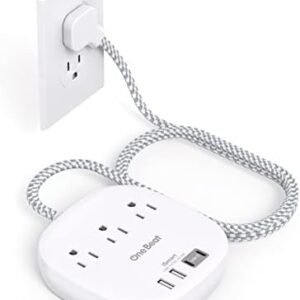 Flat Plug Power Strip, 5ft Ultra Flat Extension Cord - 3 Outlets 4 USB Ports (2 USB C) 22.5W/4.5A Desktop Charging Station, Power Strip No Surge Protection for Cruise Ship, Dorm Room Travel Essentials