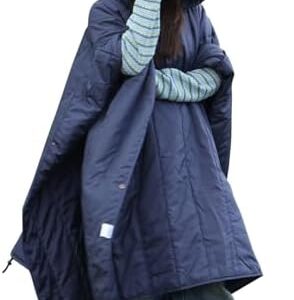 DUKUSEEK Hooded Stadium Blanket, Waterproof Windproof Outdoor Fleece Blanket - Large (79x56), Portable, Wearable, Warm for Outdoor Camping, Picnic, Stadium, Sports, Beach, Concerts, Car, Dogs