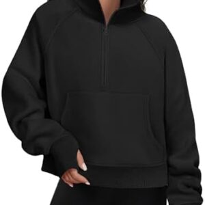 ATHMILE Womens Sweatshirts Half Zip Cropped Pullover Fleece Quarter Zipper Hoodies Fall outfits Clothes Thumb Hole