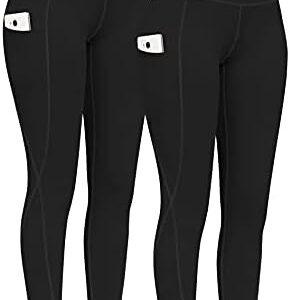 PHISOCKAT 2 Pack High Waist Yoga Pants with Pockets, Tummy Control Leggings, Workout 4 Way Stretch Yoga Leggings