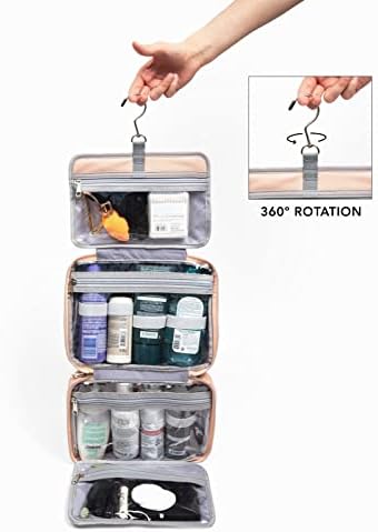 OlarHike Travel Toiletry Hanging Bag Waterproof Leather Bags, Makeup, Toiletries, Jewelry, Travel Essentials 3 in 1 Packing Organizers, Cosmetic Travel-Sized Container, Large Capacity for Women Pink - Image 3
