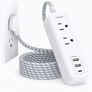 Cruise Essentials, USB C Travel Power Strip, Flat Plug Power Strip with 2 Outlets 3 USB Ports (1 USB C), 5ft Extension Cord Charging Station, Non Surge Protector for Cruise Ship, Travel, Home