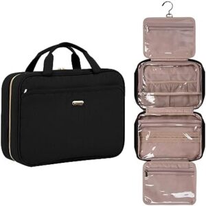 BALULHG Travel Toiletry Bag For Women, Large Makeup Cosmetic Bag Organizer With Hanging Hook for Travel Accessories TSA Approved Water-resistant,Black