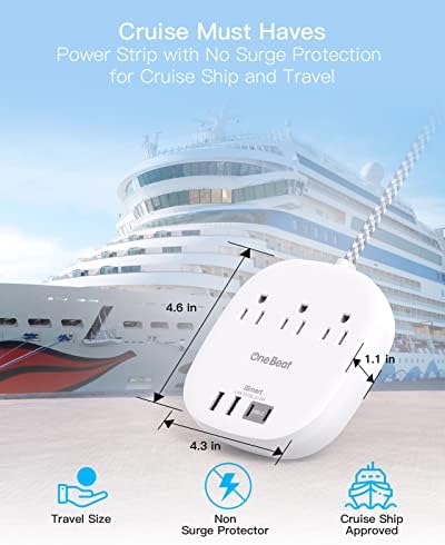 Flat Plug Power Strip, 5ft Ultra Flat Extension Cord - 3 Outlets 4 USB Ports (2 USB C) 22.5W/4.5A Desktop Charging Station, Power Strip No Surge Protection for Cruise Ship, Dorm Room Travel Essentials - Image 5