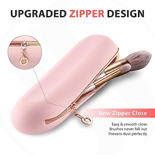 Travel Makeup Brush Holder, Silicone Makeup Brush Organizer with Upgrade Anti-Fall Out Zipper Closure, Large Makeup Brush Travel Case for Daily, Work or Gift-Pink - Image 2
