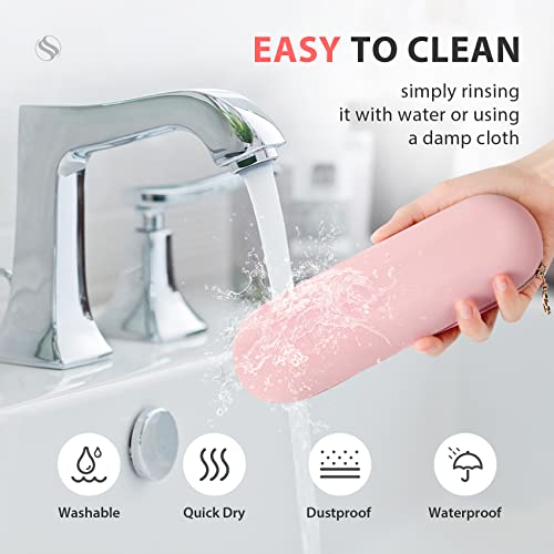 Travel Makeup Brush Holder, Silicone Makeup Brush Organizer with Upgrade Anti-Fall Out Zipper Closure, Large Makeup Brush Travel Case for Daily, Work or Gift-Pink - Image 4