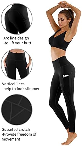 PHISOCKAT 2 Pack High Waist Yoga Pants with Pockets, Tummy Control Leggings, Workout 4 Way Stretch Yoga Leggings - Image 4