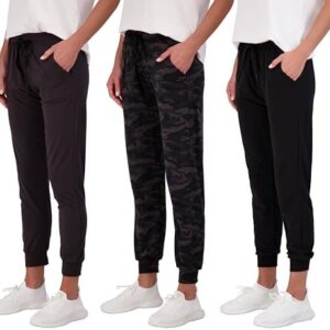Real Essentials 3 Pack: Women's Ultra-Soft Lounge Joggers Athletic Yoga Pants with Pockets (Available in Plus Size)