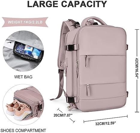 coowoz Large Travel Backpack For Women Men,Carry On Backpack,Hiking Backpack Waterproof Outdoor Sports Rucksack Casual Daypack travel essentials(Pink Purple) - Image 3