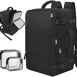 Rinlist Carry-on Backpack for Men Women, Black Travel Backpack Flight Approved, Personal Item Backpack Bag on Airplanes, Casual Daypack for Hiking College, Travel Essentials Must Haves