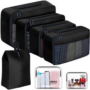 YAMIU Packing Cubes for Suitcases, 7 Pcs luggage organizer bags with Shoe Bag, 2 Waterproof Travel Toiletry Bags, Travel Cubes for Travel Essentials Travel Accessories