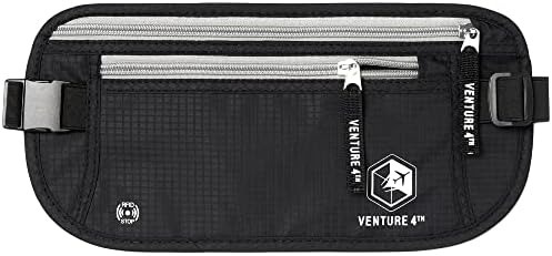 VENTURE 4TH Travel Money Belt - Slim Passport Holder RFID Blocking Travel Pouch to Protect Cash, Credit Cards and Travel Documents