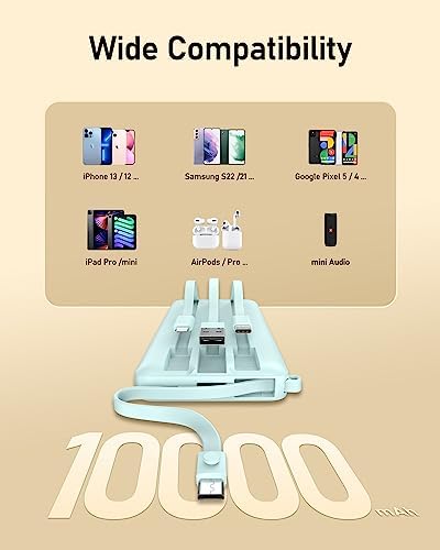 VEEKTOMX Portable Charger with Built in Cables 10000mAh, USB C Power Bank for iPhone, Small Travel Bettery Pack, Slim iPhone Charger Compatible with iPhone, Samsung, Android Devices for Travel - Image 5