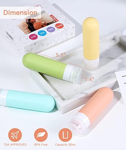 Quatish Travel Size Bottles, 4 Pack Leak Proof Travel Containers for Toiletries, Silicone Travel Shampoo and Conditioner Bottles Tsa Approved, 3 oz Travel Size Toiletries with Clear Toiletry Bag - Image 6