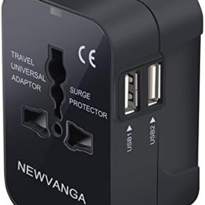 Travel Adapter, Universal All in One Worldwide Travel Adapter Power Converters Wall Charger AC Power Plug Adapter with Dual USB Charging Ports for USA EU UK AUS Black