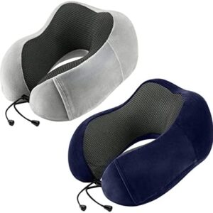 urnexttour Travel Pillow for Airplane-2 Pack Memory Foam Neck Pillows, Soft & Support Travel Pillow for Travelling, Sleeping Rest, Car, Train and Home Use (Grey&Blue)