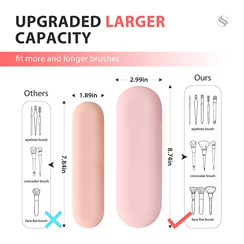 Travel Makeup Brush Holder, Silicone Makeup Brush Organizer with Upgrade Anti-Fall Out Zipper Closure, Large Makeup Brush Travel Case for Daily, Work or Gift-Pink - Image 3
