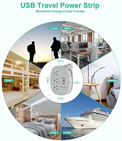Alitayee USB C Portable Travel Power Strip with 3 Outlets 3 USB Ports Fast Charge, USB Extension Cord with Flat Plug and 3ft Wrapped Around Extension Cord for Cruise Travel Home Office - Image 7