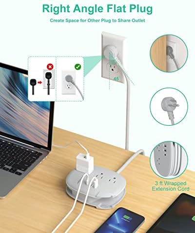 Alitayee USB C Portable Travel Power Strip with 3 Outlets 3 USB Ports Fast Charge, USB Extension Cord with Flat Plug and 3ft Wrapped Around Extension Cord for Cruise Travel Home Office - Image 5