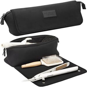 Hair Tools Travel Bag and Heat Resistant Mat for Flat Irons, Straighteners, Curling Iron, and Haircare Accessories, 2-in-1 design, with Interior Pockets, Portable Organizer, Neoprene (Black)