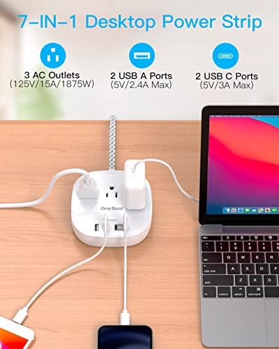 Flat Plug Power Strip, 5ft Ultra Flat Extension Cord - 3 Outlets 4 USB Ports (2 USB C) 22.5W/4.5A Desktop Charging Station, Power Strip No Surge Protection for Cruise Ship, Dorm Room Travel Essentials - Image 4