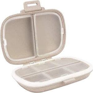 Daily Pill Organizer, 8 Compartments Portable Pill Case, Pill Box to Hold Vitamins, Cod Liver Oil(Khaki)