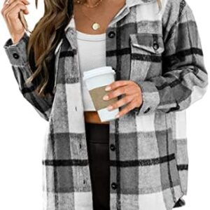 AUTOMET Womens Casual Plaid Shacket Button Down Long Sleeve Shirt