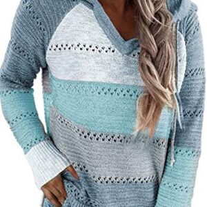 BLENCOT Women's Lightweight Color Block Hooded Sweaters Drawstring Hoodies Pullover Sweatshirts