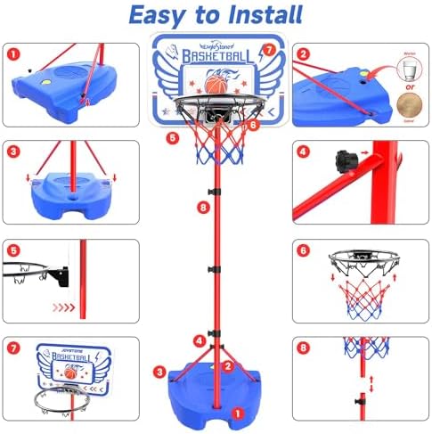 Eaglestone Kids Basketball Hoop, Adjustable Toddler Basketball Hoop Toy for Kids Indoor Outdoor Mini Portable Basketball Goals, Sport Game Gifts for Age 3 4 5 6 7 8 9 Boys Girls - Image 6