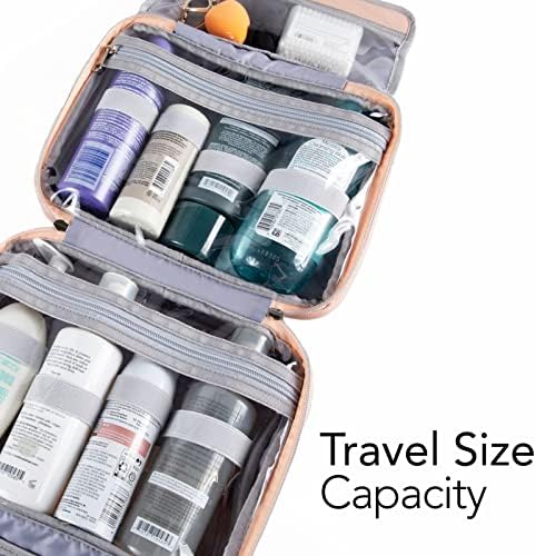 OlarHike Travel Toiletry Hanging Bag Waterproof Leather Bags, Makeup, Toiletries, Jewelry, Travel Essentials 3 in 1 Packing Organizers, Cosmetic Travel-Sized Container, Large Capacity for Women Pink - Image 2