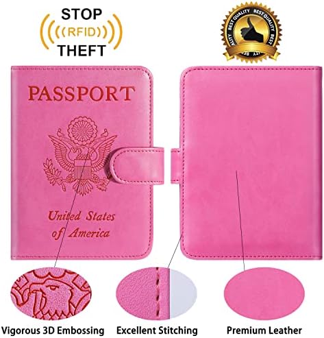 Passport Holder Cover Wallet RFID Blocking Leather Card Case Travel Accessories for Women Men (Pink) - Image 2
