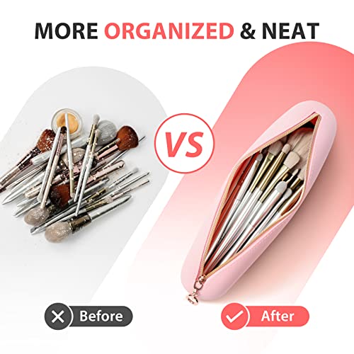 Travel Makeup Brush Holder, Silicone Makeup Brush Organizer with Upgrade Anti-Fall Out Zipper Closure, Large Makeup Brush Travel Case for Daily, Work or Gift-Pink - Image 5