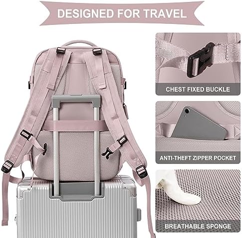 coowoz Large Travel Backpack For Women Men,Carry On Backpack,Hiking Backpack Waterproof Outdoor Sports Rucksack Casual Daypack travel essentials(Pink Purple) - Image 6