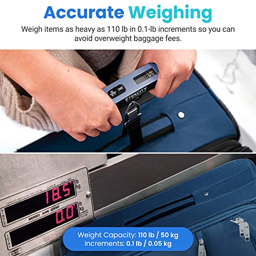 Etekcity Luggage Scale, Travel Essentials, Digital Weight Scales for Travel Accessories, Portable Handheld Scale with Temperature Sensor, Rubber Paint, 110 Pounds, Battery Included, Blue - Image 2