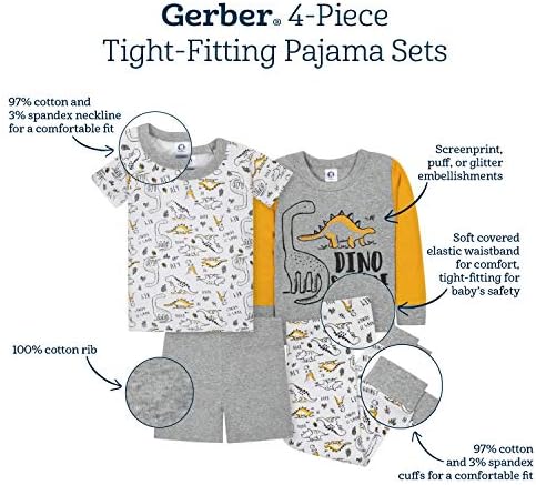Gerber Baby Boys' Toddler Snug Fit 4-Piece Pajama Set - Image 8